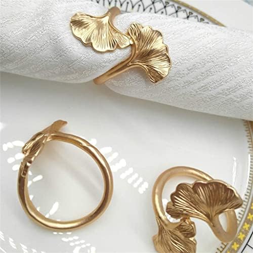 טבעת מפית 6 יחידות אבזם מפית מתכת עלה גינקגו, טבעת מפית זהב ורודה, (צבע: A, גודל