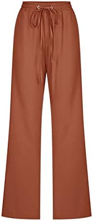 מכנסי פשתן כותנה קיץ מזדמנים לנשים מכנסי רגל רחבים עם כיסים צבע אחיד עם מכנסי רגל ישר מכנסי חוף מכנסיים