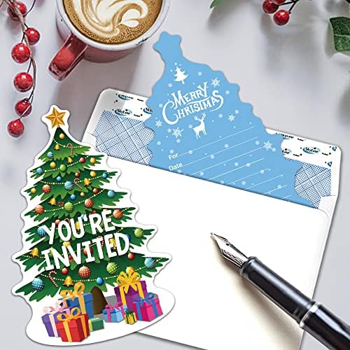 RZHV 15 חבילה לחג שמח בצורת מילוי-אין כרטיסי הזמנות למסיבות עם מעטפות, עץ חג המולד עם מתנות, כרטיסי