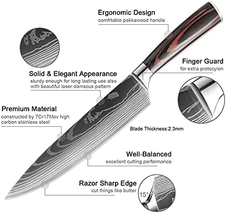 גונד דמשק סכין בישול סכין פרוסת סכין בשר ביתי קפיץ דגים וסכין ירקות סכין אוניברסלית