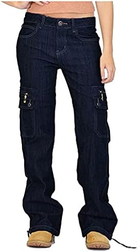 מכנסי מטען במותניים גבוהות מכנסיים וינטג 'מכנסי רגל ישר מזדמנים מכנסי ג'ינס מכנסיים מכנסיים מכנסיים עם כיס