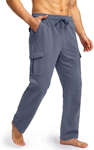 מכנסי טרנינג כותנה כותנה של פודולה עם כיסי מטען מכנסי יוגה תחתונים פתוחים לגברים מכנסי טרקלין לאימון אתלטי