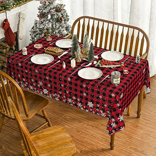 מפת שולחן חג המולד יומית מרובעת בגודל 60 על 60 אינץ', משובץ באפלו תן לזה שלג חג המולד חורף בד שולחן כיסוי