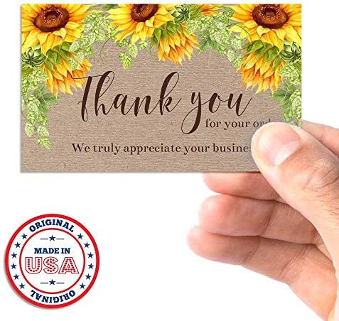 פרחוני חמניות על קראפט תודה לך תוספות חבילת הערכת לקוחות לעסקים קטנים, 100 2 x 3.5 כרטיסי תוספת