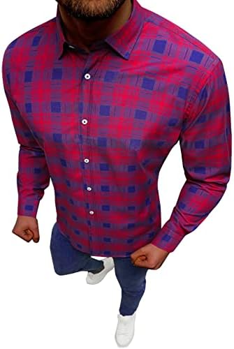 חולצות משובצות לגברים של ZDDO שרוול ארוך כפתור נפילה למטה אופנה מבודדת חולצה מזדמנת צווארון צווארון רזה