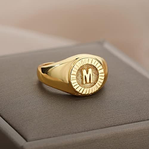 בציר ראשוני מכתב חותם טבעות לנשים טבעת עגול פתיחת זהב מכתב טבעת תכשיטי חתונה-87740