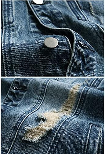 ז 'קט ג' ינס לגברים מעיל ג ' ינס קרוע בגזרה דקה