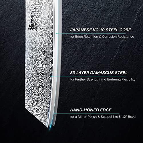 קיוקו 8.5 סכין קיריצוקה + 5 סט סכיני סטייק לא משונן - סדרת שוגון-להב דמשק מזויף ליבת פלדה יפנית 10