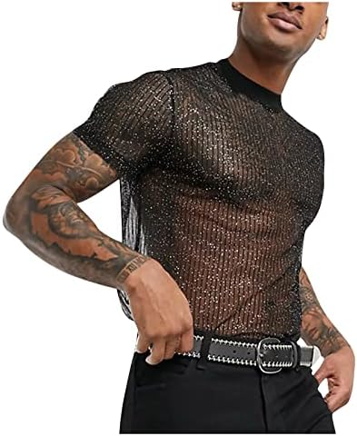 חולצות לגברים סקסיות בסגנון מועדון לילה רשת חולצת טריקו רזה של מסיבת אופנה נושמת חולצות חולצות גברים