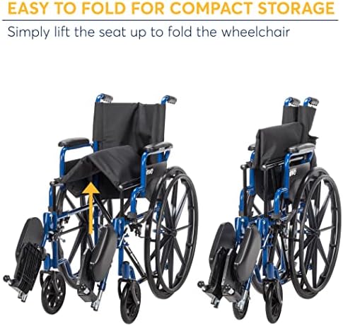 כונן רפואי כחול פס כיסא גלגלים עם להעיף בחזרה שולחן זרועות, הרמת רגל נשען, 16 אינץ מושב