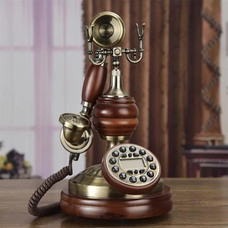 ZLXDP עתיק טלפון קבוע רטרו מגע מגע חיוג עץ מוצק טלפון טלפון תאורה אחורית כחולה+חינם+מזהה מתקשר