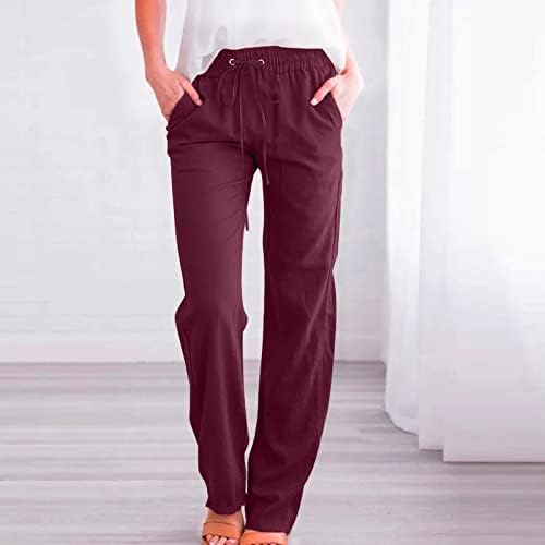 מכנסי פשתן של אתקיה מכנסי פשתן רחבות רגליים אלסטיות מותניים קלות משקל משקל משקל מכנסי מכנסיים עם כיסים