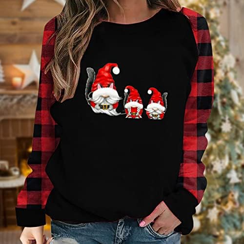 חולצות חג מולד לחג המולד של CJHDYM לנשים משובצות חג המולד משובצות שרוולים ארוכים משחלים צמרות טוניקה של סווטשירט