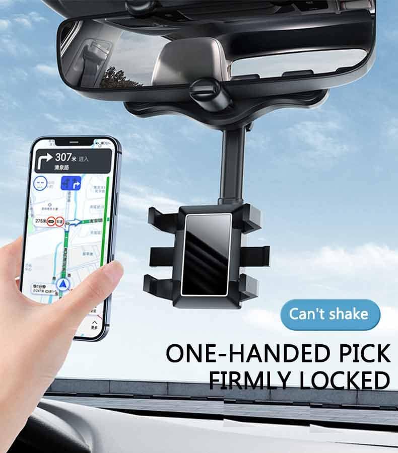 Dafuz 360 ° מחזיק טלפון לרכב רוטב ומסתובב, מחזיק טלפון למראה אחורי לרכב, מחזיק טלפון מתכוונן רב -פונקציונלי,