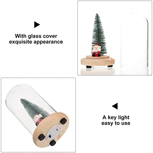 Lioobo LED לחג המולד קישוט קישוט עץ חרטות עץ עם כיפת זכוכית נדלקת עץ חג המולד פיגוין עם סנטה לשולחן חג המולד מרכזי