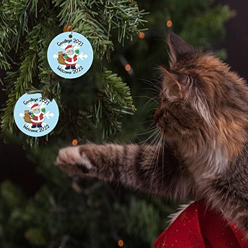 קישוט עץ חג המולד, מתנה של סנטה קלאוס חג המולד מצחיק, להתראות 2021, ברוך הבא 2022 שמור על עץ חג המולד עיצוב תלייה,