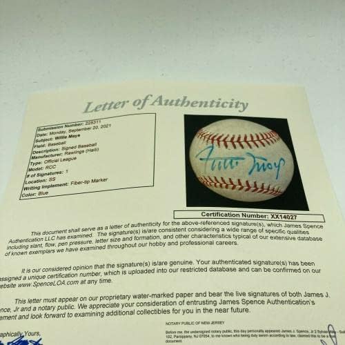 ווילי מייס חתום על בייסבול רשמי של וינטג 'עם חתימה עם JSA COA - כדורי חתימה