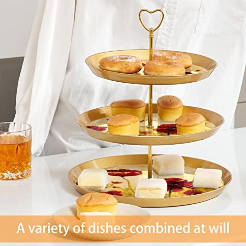 דוכן עוגת סט 3 קומות הקאפקייקס עומד לשימוש חוזר מאפה מגש לחתונה יום הולדת מסיבת תה קישוטים, פרג
