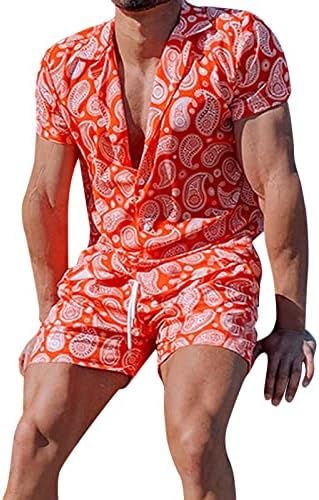 גברים של פרחוני 2 חתיכה תלבושת אימונית קיץ אופנתי הדפסת רגוע בכושר קצר שרוול כפתור למטה חולצה ומכנסיים קצרים