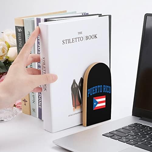 פורטו ריקו דגל עץ תומכי ספרים ללא החלקה דקורטיבי ספר מחזיק ספר להפסיק מדפים עבור ספרים כבדים