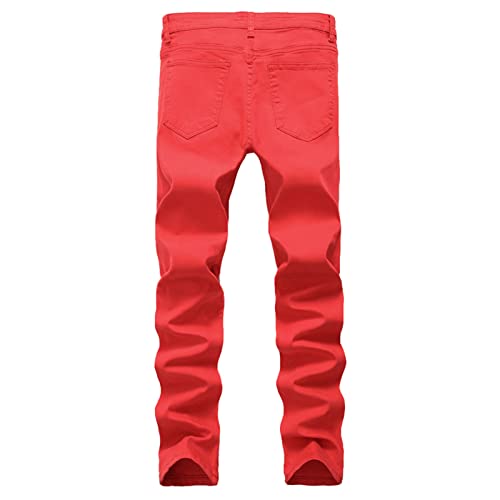 Maiyifu-gj's Screed's Slim Red Reed Jeans חורי ברך היפ הופ ג'ינס עפרונות מכנסיים רזים הרסו מכנסי ג'ין