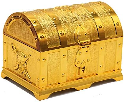 VNK אוצר פיראטים קופסת חזה קופסת פנינה תכשיטים תכשיט טעינה מזכרת מארז אחסון במזומן, חזה אוצר פיראטים זהב