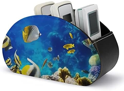דגים טרופיים עם שונית אלמוגים טלוויזיה שלט רחוק מחזיק עם 5 תאים עור מפוצל תיבת אחסון ארגונית עבור ציוד משרדי