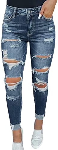 מכנסי ג'ינס קרועים לנשים נערות נערות מותניים גבוהות במצוקה מכנסי ג'ינס מחבר מכנסי עיפרון חמוד