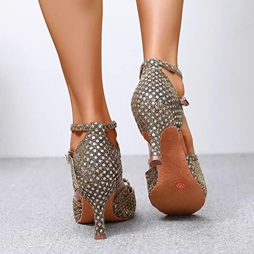 נעלי סנדלים שנולדו נשים נעלי ריקוד נעלי ריקוד לטיני נעלי עקב גבוה סאטן נעלי ריקוד יחידות רכות בגודל 11 סנדלים