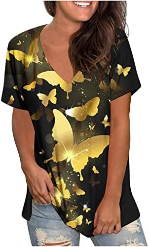 חולצת טשטוס פרחונית לבושה נשים צמרות קיץ מרקם רופף מזדמן טוניקה מודפסת טי טרנדי שרוול קצר V חולצות
