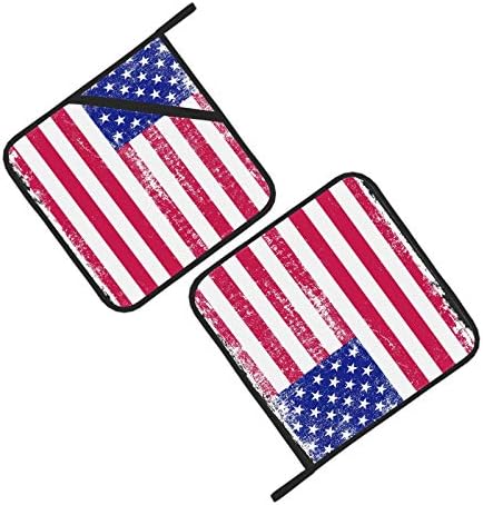 Grunge ארהב דגל דגל אמריקאי דגל גראנג 'מחזיק סיר סט עמיד בחום רפידות חמות מטבח 2 מחזיקי סיר תנור 8 ×