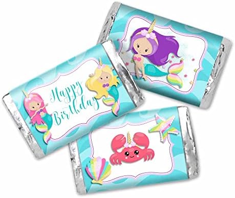 בתולת ים קסומה חד קרן מסיבת יום הולדת מיניאטורה שוקולד סוכריות בר עטיפות מדבקות לילדים, 45