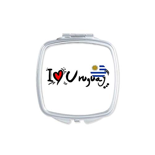 אני אוהב אורוגוואי מילת דגל אהבת לב איור מראה נייד קומפקטי כיס איפור כפול צדדי זכוכית