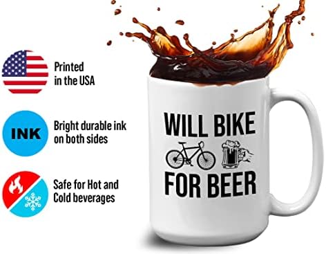 ארץ דליפה חובבת בירה ספל קפה 15oz לבן - רוכסן על אופניים לבירה - רוכבי אופניים אופנועים בהר