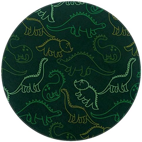 Llnsupply ילדים שטיח 4 רגל שטיחים שטחיים עגולים גדולים לבנות בנות תינוקות - מתאר ירוק דפוס דינוזאור,