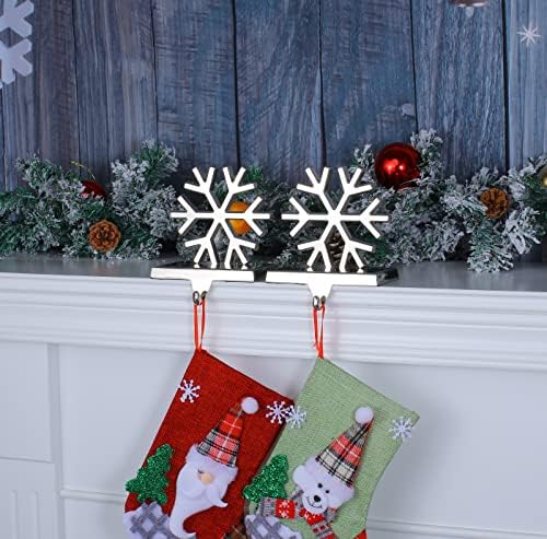 קולבי גרב לחג המולד לסט מנטל של 2, מחזיקי גרבי פתית שלג לאח אחי כבד ווים מנטל קולב משוקלל משוקלל לחג המולד עיצוב