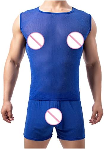 חולצות שרירים לגברים ללא שרוולים אימון אימון גופית גופית ראו דרך חולצה בצבע אחיד o צוואר צוואר רזה