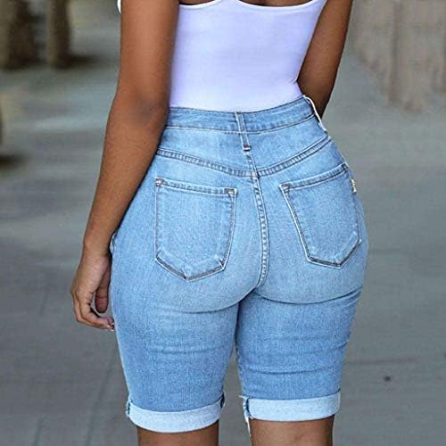 GDJGTA נשים קרועות חורים ג'ינס ג'ינס עיפרון מכנסיים קצרים מכנסיים מותניים גבוהים במצוקה מכנסי ג'ינס קצרים
