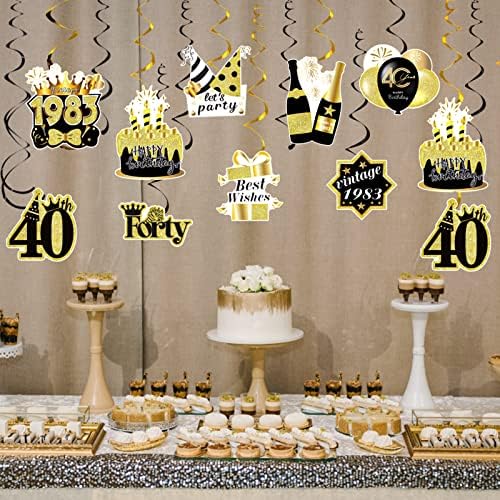 קישוטי יום הולדת 40 לנשים לגברים נשים - 30 יחידות 1983 מפלגת יום הולדת שמח של זהב שחור.