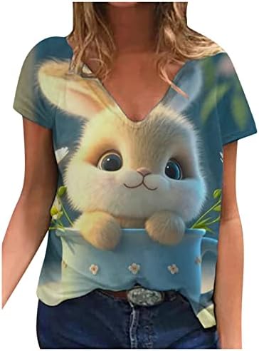 Blusa Con Estampado de Pascua 2023 Camisetas de Manga Corta Con Cuello en V Camisetas de Verano