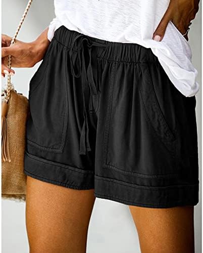 מכנסיים קצרים לנשים קיץ מזדמן המותניים המותניים המותניים רחבים שרוך מכנסיים קצרים עם חוף גודל עם כיס עם כיס עם