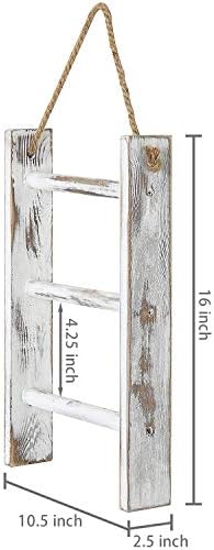 MyGift 3 -שכבות קיר סולם מגבות - בית חווה עץ סיד מיני מתלה מגבת יד עם חבל עליון, סט של 2