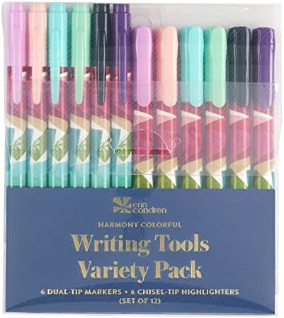 ארין קונדרן מגוון כתיבה כלים חבילה - 12 חבילה הרמוניה צבעוני סימון כפול טיפ סמני לכתיבה, צבע-קידוד, יד אותיות,
