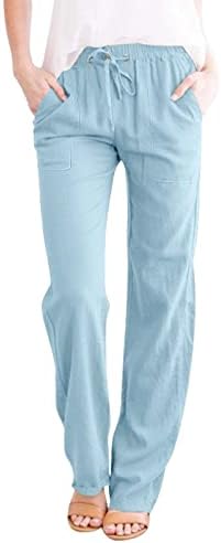 מכנסי פשתן בגודל של אתקיה פלוס מכנסי פשתן לבוש ישר עם מכנסי פשתן עם מכנסי רגל רחבים עם כיסים נשים