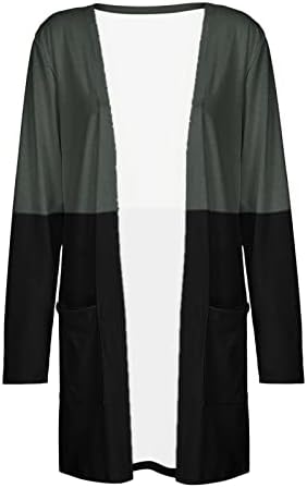 IIUS קל משקל קרדיגן טרנדי קרדיגן קדמי פתוח עם כיסים חולצות שרוול ארוך חולצות בלוק צבע כיסוי
