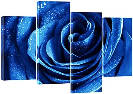 אמנות כחול עלה עם טל בד קיר אמנות מופשט רומנטי פרח תמונות ציורי קיר אמנות לסלון חדר שינה קישוטי קיר תפאורה גדול