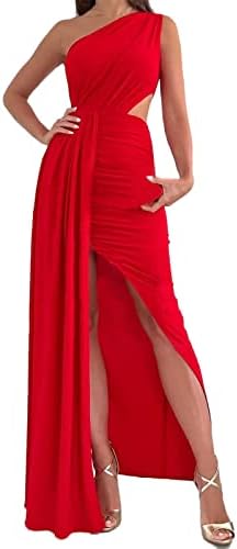 כתף אחת לנשים חלול שמלת מקסי שמלה אלגנטית ללא שרוולים שמלות מפוצלות ללא שרוולים שמלות ערב קוקטייל