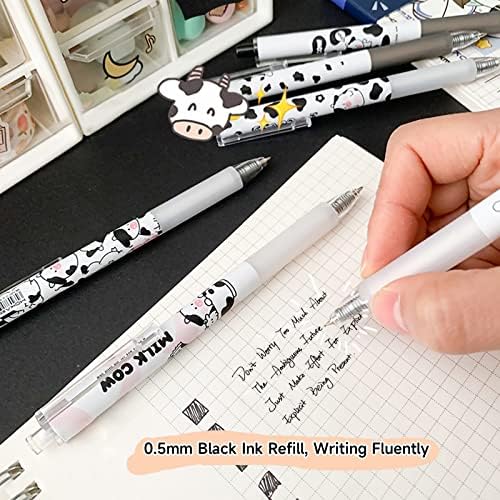 עטים חמודים, 12 יח 'הדפסים פרה דברים מהנים עטים Kawaii, 0.5 ממ עטים דיו שחור נקודה עדינה כתיבה חלקה