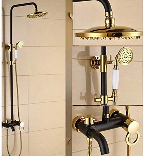 אמבטיה ידיות יחיד בשמן שחור שפשוף צבע זהב פליז קיר פליז רכוב גשם ומקלחת יד ומערבל ברז אמבטיה