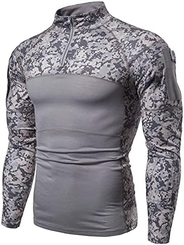 חולצות לגברים חיצוני כושר הסוואה גבוהה צווארון ארוך שרוול רוכסן כיס למתוח רזה בכושר חולצה חולצות